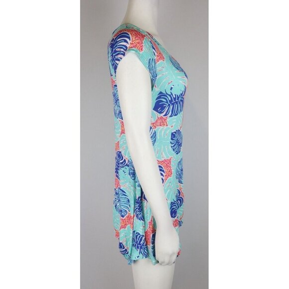 WOME'S LEAF PRINT SHORT SLEEVE TUNIC TOP - CASEY KEY - SIZE PM - STRETCH - Picture 4 of 9